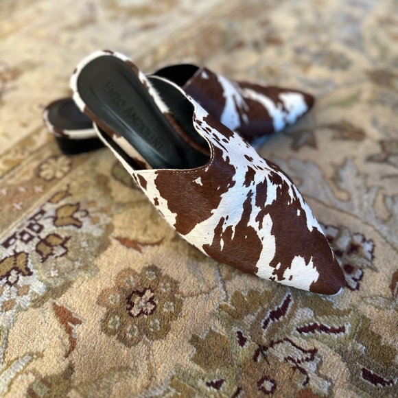 Enzo Angiolini Women’s Raysell Mule Flats Brown/Off White Cow Print Size 9.5 - Picture 5 of 13